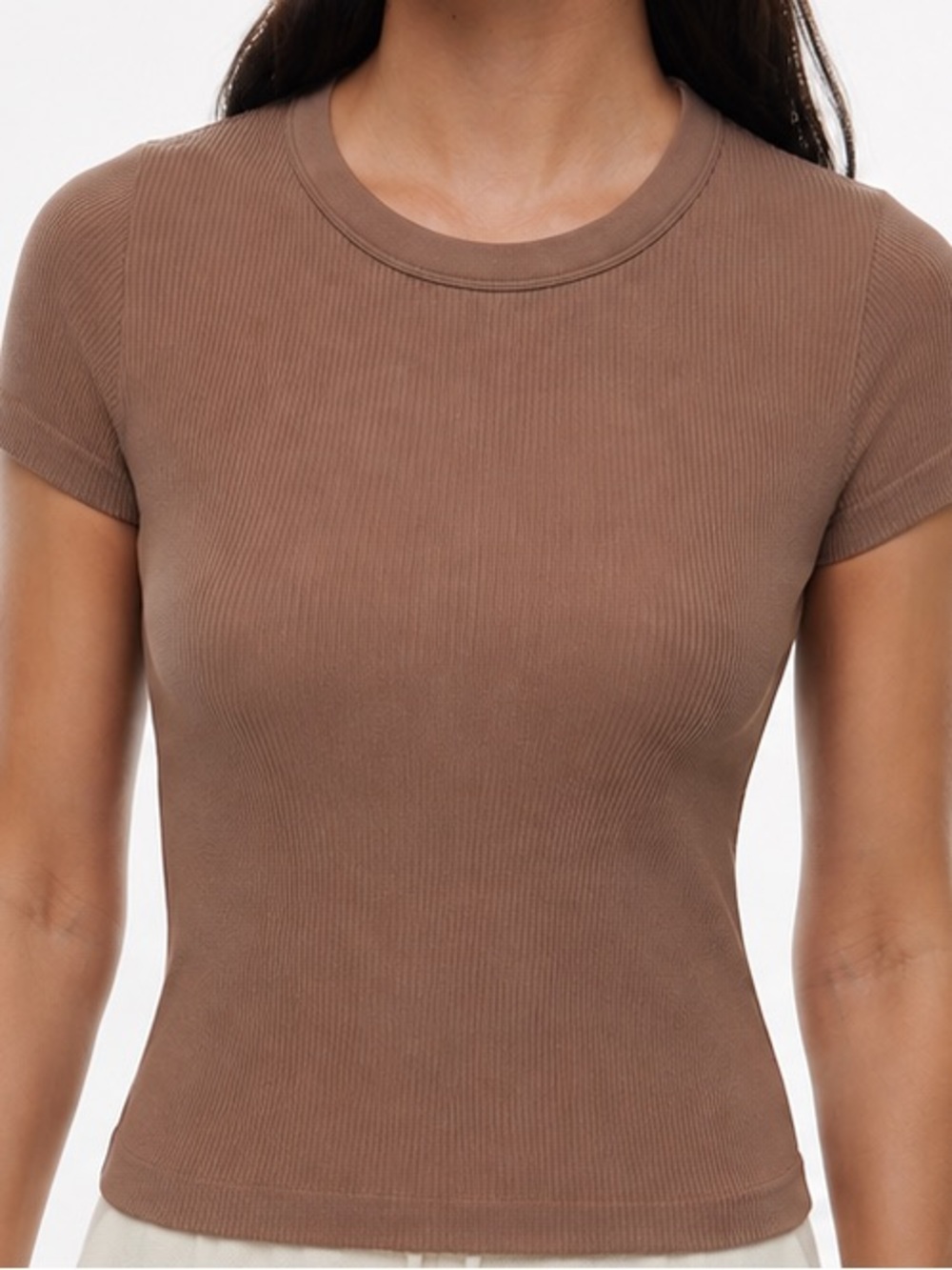 Sunday Best Ribbed Crewneck Short Sleeve Top in Taupe
